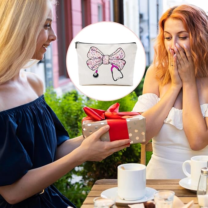 BQXH Nurse Gifts, Pink Bow Makeup Bag, Nurse Accessories Funny Cosmetic Bag