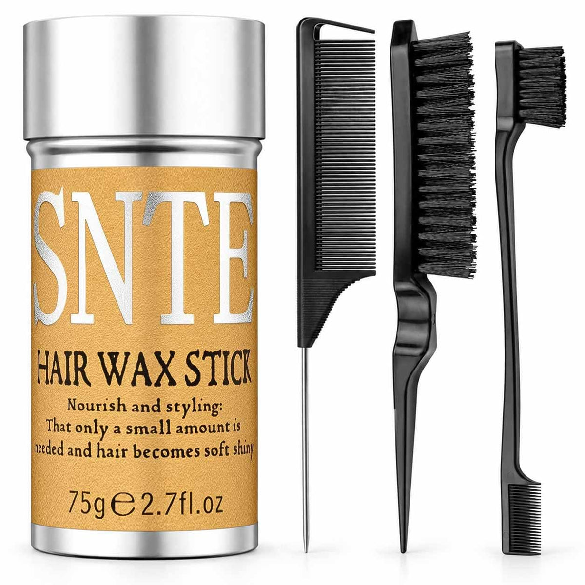 Slick Back Hair Brush & Hair Wax Stick Set - Frizz Control & Flyaway Smoothing - Sleek Ponytails, Buns, Edges - Styling Cream/Gel/Balm/Pomade Stick for Women - Styling Accessories for Girls & Kids