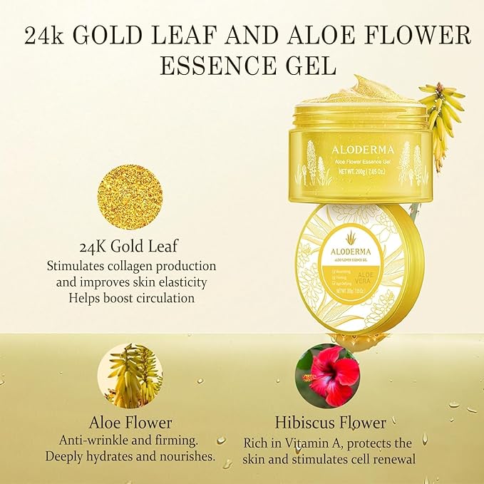 Aloderma 24K Gold Aloe Flower Essence Gel, Age-Defying & Hydrating, 7oz x 3