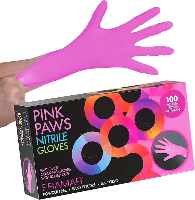 FRAMAR Pink Gloves Disposable Latex Free, Pink Nitrile Gloves Medium, Salon