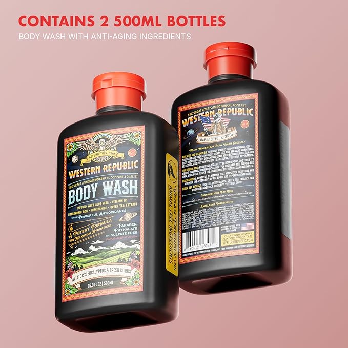 Western Republic - Aviator's Eucalyptus & Citrus Body Wash - 500ml 2 Pack