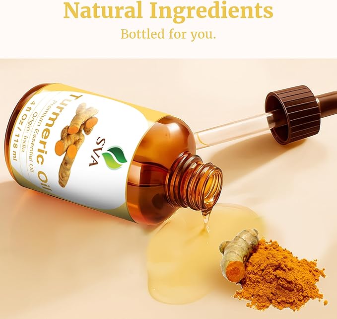 SVA Turmeric Essential Oil 4 Fl Oz – for Diffuser, Skin & Hair Care – Ideal for Massage & DIY Blends - with Dropper