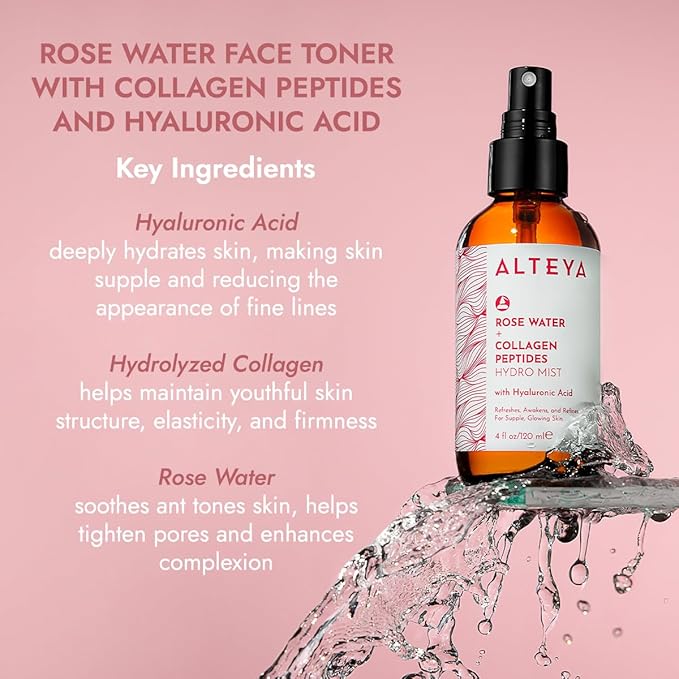 Alteya Organics Rose Water Face Toner With Collagen Peptides 4 Fl Oz
