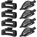 CHANDAT Hair Clips for Women 4.3 Inch Large Hair Claw Clips 8 pcs Square Claw Clips & Flat Hair Clips for Thick or Thin Hair French Concord Hair Barrettes Alligator Hair Accessories for Women (Black)