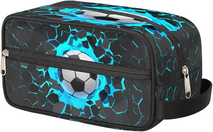 Bardic 3D Light Wall Football Portable Travel Toiletry Bag, Sport Ball Dopp Kit Cosmetic Organizer Makeup Bag Shower Shaving Bag for Men Women