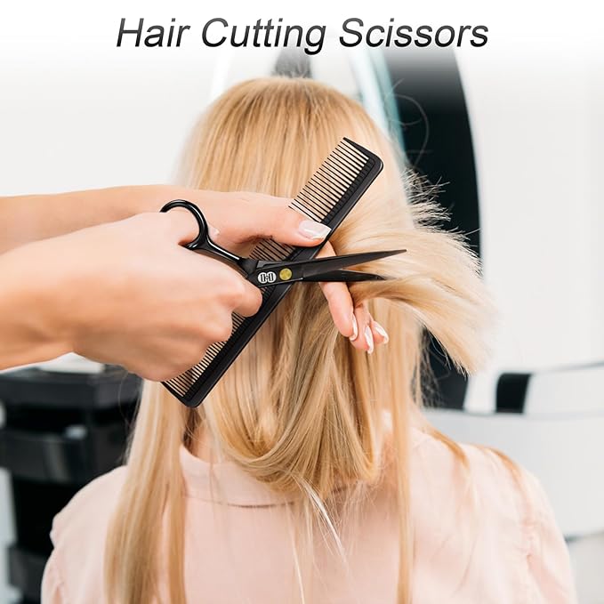 CIICII Hair Cutting Scissors Shears Kit, 6.7″ Barber Scissors Set (Black)