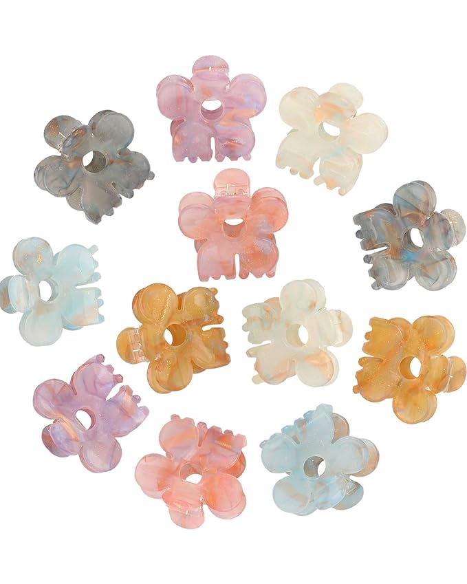 CHLINS 12 Pcs Small Hair Clips for Women, Cute Acrylic Mini Claw Clips Accessories for Thin Fine Hair, Non-Slip Little Jaw Clamps for Half Updo Styling & Bangs