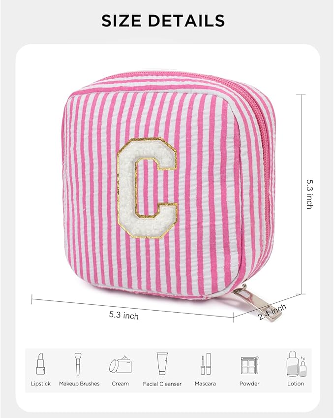 LETGO Easter Basket Stuffers for Kids Teen Girls Women | Initial Makeup Bag | Pink Cosmetic Bag Travel Bags | 11 12 13 14 15 16 Years Old Girl Gift Teacher Gift Teen Girl Gifts Trendy Stuff