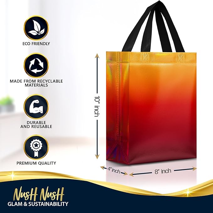 Nush Nush Medium Yellow to Red Rise Gift Bags, 8 x 4 x 10, Set of 12
