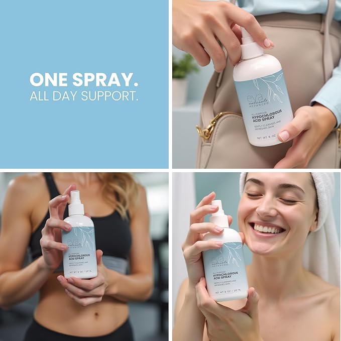Eva Naturals Hypochlorous Acid Spray for Face & Body, HOCl Facial Mist & Skin Cleanser, Soothing Daily Spray for Redness, Irritation & Sensitive Skin, All Skin Types, 8 oz