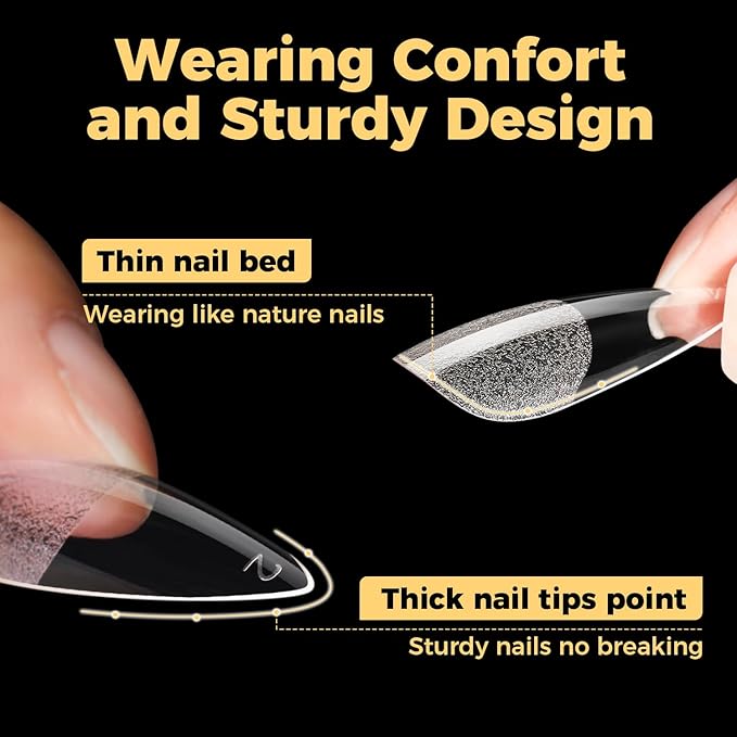UNA GELLA Long Stiletto Gel Nail Tips 600Pcs Pre Etched Long Stiletto Almond Nail Tips Clear Fake Nails Press on Nails No C Curve for DIY Art Salon at Home 12 Sizes