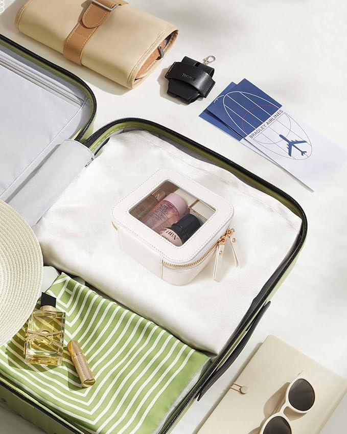 KOTORA Small Makeup Bag for Purse Sunscreen Travel Makeup Bag Clear Cosmetic Bag with Zipper, Car Make Up Bag Organizer Storage Traveling Car Accessories Travel Essentials for Women (Mini White)