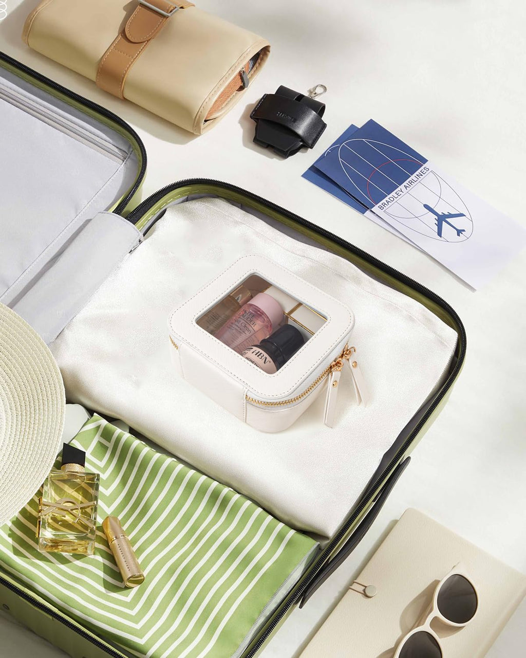 KOTORA Small Makeup Bag for Purse Sunscreen Travel Makeup Bag Clear Cosmetic Bag with Zipper, Car Make Up Bag Organizer Storage Traveling Car Accessories Travel Essentials for Women (Mini White)