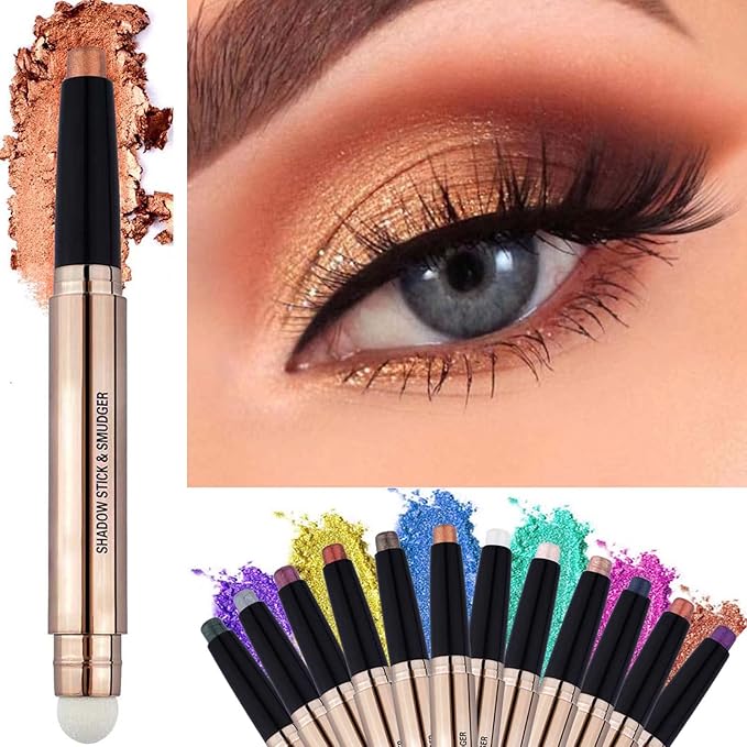 Daeuwiutr Eyeshadow Stick Smooth Cream Shadow Pencil Long Lasting Waterproof Eye Shadow Pen Highlighter Stick Makeup Hypoallergenic Multi-Dimensional Eyes Look (Champagne Shimmer #04)