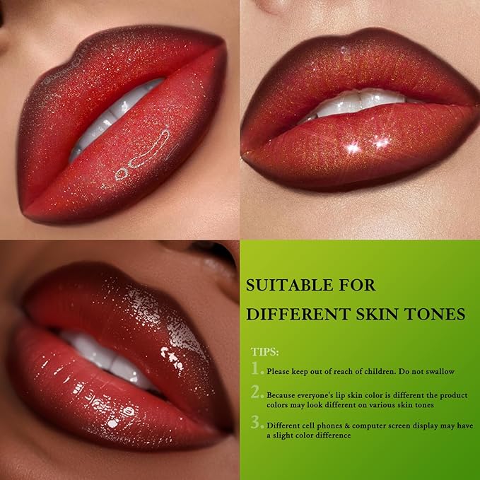 Wugbc Brown Lip Liner Glitter Lip Gloss Oil Click Lip Balm, Hydrating Lipstick Tinted Lip Oil for Women Makeup Lightweight Non Sticky Liquid Lipstick Lip Liner Pencil Combo Set