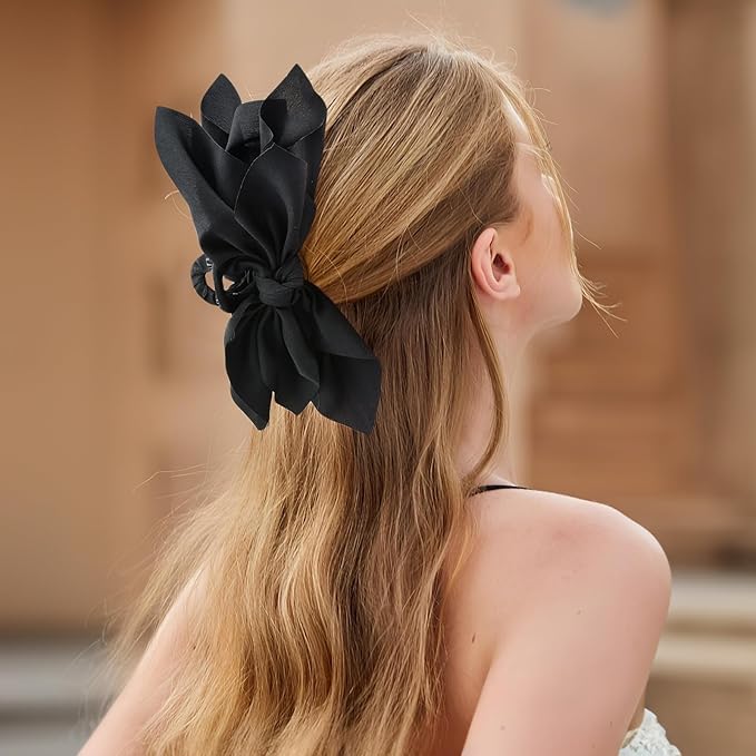 Hadutrek Bow Claw Clips Bow Hair Clips Black White 2PCS Big Hair Bows for Women Butterfly Styling Large Hair Clips for Thick Hair for Girls Hair Accessories for Teen