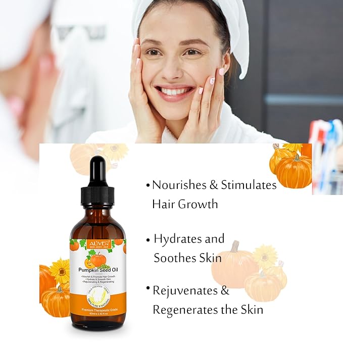 Pumpkin Seed Oil for Hair Growth, Pure Cold Pressed Pumpkin Seed Oil for Dry Damaged Hair Growth, Hydrating, Scalp Moisturizer, Nourishment - 60ML