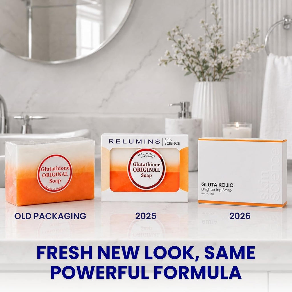 Relumins Glutathione + Kojic Acid Soap Bars Whitening and Darkspot Corrector - Deep Cleansing & Hydrating Soap for Refreshed Skin Perfect - Gentle Exfoliating Formula - 135g x 5 Bars