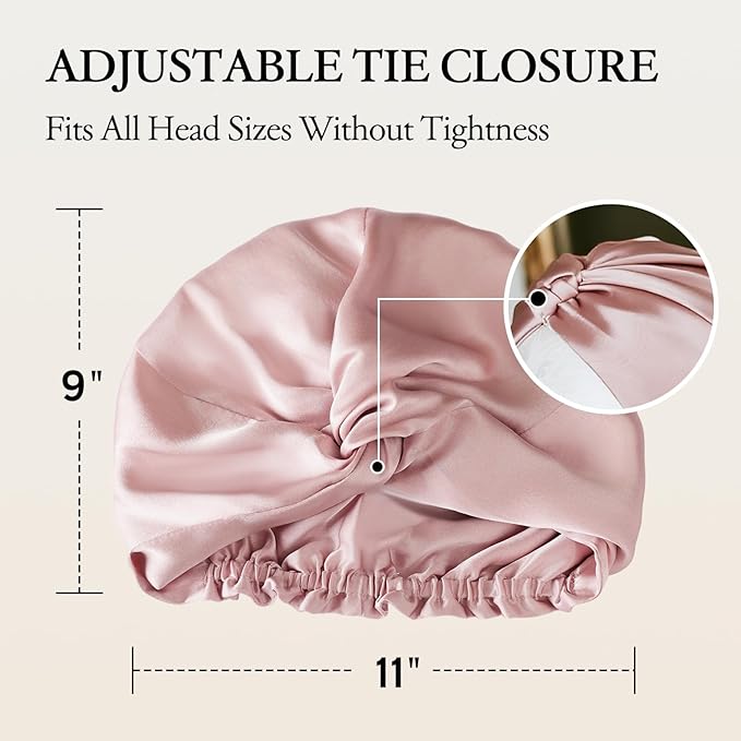 SYSERAN 100% Mulberry Silk Bonnet for Sleeping - Women Natural Curly Hair Night Cap Luxury Sleep Head Wrap with Elastic Band(Lotus Pink)