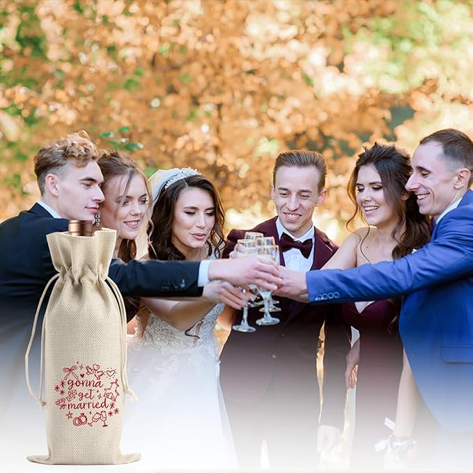 BARREEMO Engagement Wine Gift Bag Wedding Engaged Gifts for Newlyweds Couple Women Men Bridal Shower Gifts for Bride and Groom Pairs Well with Wedding Planning Gonna Get Married Wine Bags