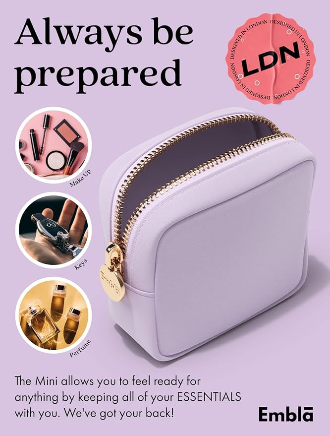 Embla Small Makeup Bag for Purse, Mini Waterproof Nylon Cosmetic Pouch, Durable and Lightweight Travel Toiletry Bag with Smooth Zipper, Lavender