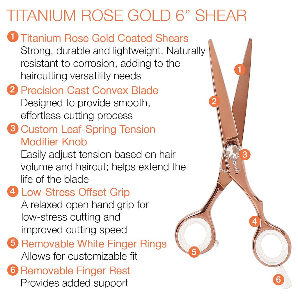 Cricket Centrix Roc-It Dog 6” Titanium Shear Professional Stylist Hair Cutting Scissor Lightweight, Rose Gold