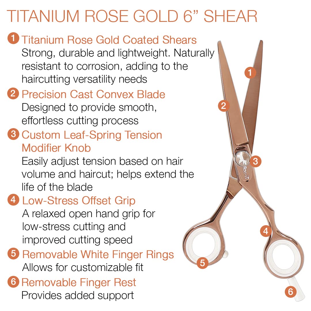 Cricket Centrix Roc-It Dog 6” Titanium Shear Professional Stylist Hair Cutting Scissor Lightweight, Rose Gold