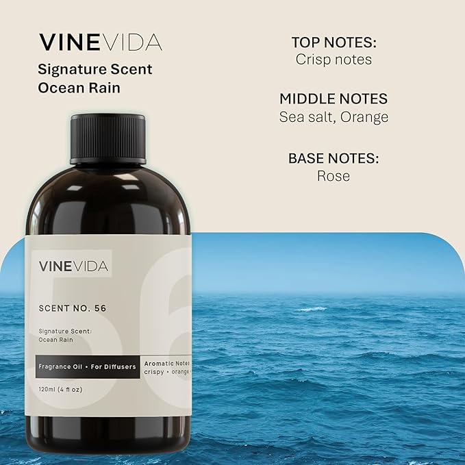 VINEVIDA [128 Fl Oz] Ocean Rain Fragrance Oil for Cold Air Diffusers, Essential Oils for Diffuser Oil Refill & Air Freshener Room Spray