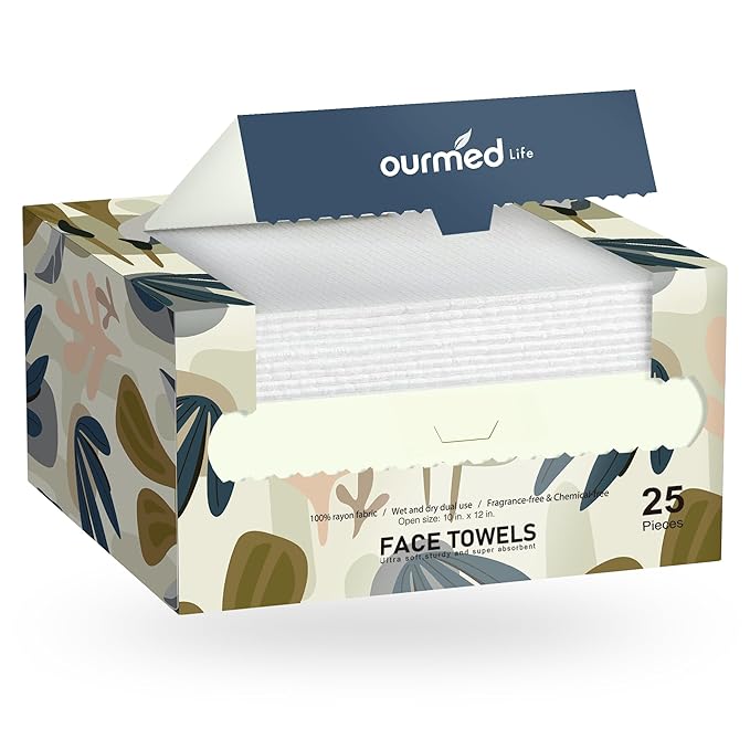 Ourmed Life Disposable Face Towels, 10 x 12 in XL Facial Towels, 25 Count