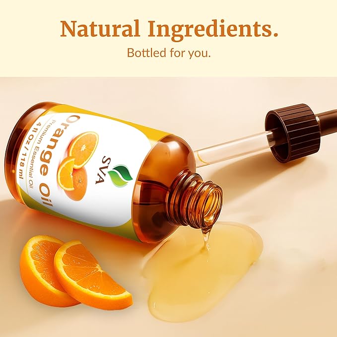 SVA Orange Essential Oil 4 Fl Oz – for Diffuser, Skin & Hair Care – Ideal for Massage & DIY Blends - with Dropper