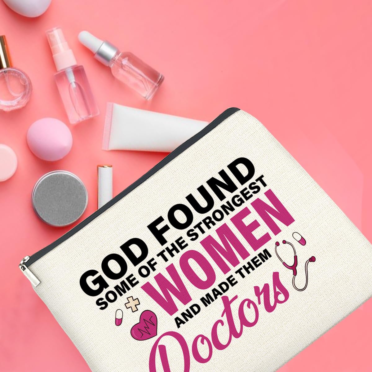 UPNEGE Doctor Gifts Makeup Bag, Thank You Gifts for Doctors, Medical Student Graduation Gift, New Doctor Gifts, God Found Some of the Strongest Women And Made Them Doctors Zipper Makeup Pouch