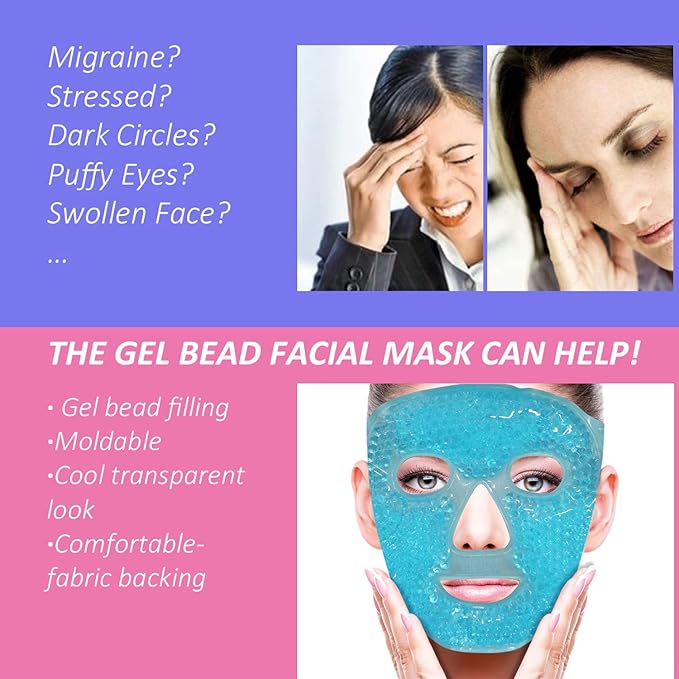 ZNÖCUETÖD Cold Face Ice Mask Facial Ice Pack, Hot Cold Compress for Face
