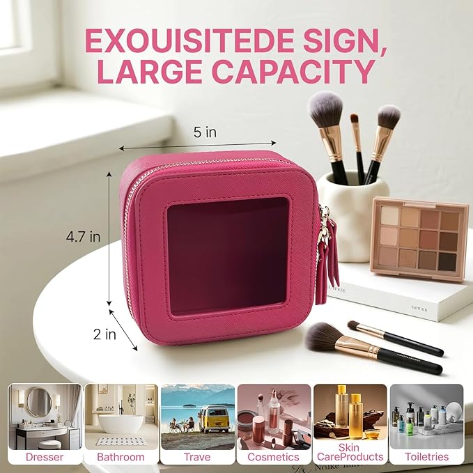 FASAOH Small Clear Makeup Bag Travel Cosmetic Case, Portable Make Up Organizer Traveling Compact Car Bag for Essentials Transparent Toiletry Bag with Zipper
