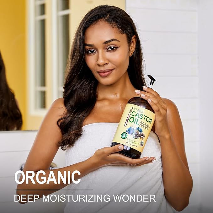 Yoken EWG Organic Castor Oil 32oz with Pump, Cold Pressed Hexane Free