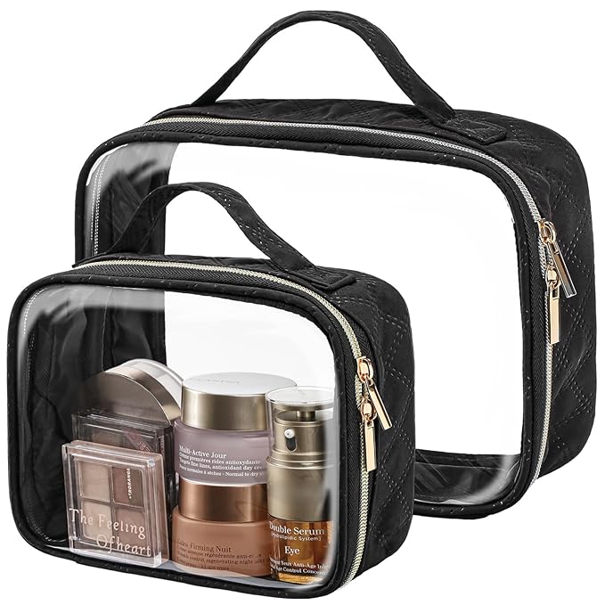 PACKISM Clear Makeup Bag Travel - TSA Approved Toiletry Bag, 2 Pack Black