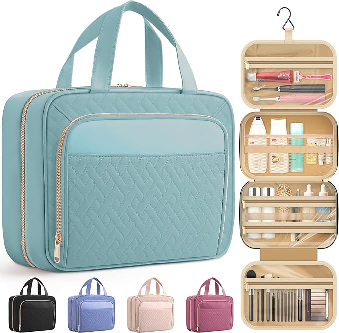 HOTOR Hanging Travel Toiletry Bag Women Men, Light Blue, Medium