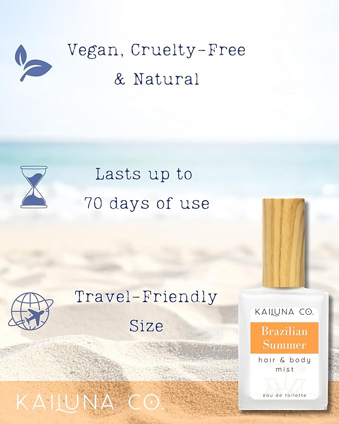 Kailuna Co. Brazilian Summer Natural Hair & Body Mist Spray Inspired by Bum Bum, Pure Essential and Fragrance Oils, Alcohol-Free, Handmade in California, 0.5Fl Oz