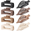 CHANDAT Hair Clips for Women 4.3 Inch Large Hair Claw Clips 8 pcs Square Claw Clips & Flat Hair Clips for Thick or Thin Hair French Concord Hair Barrettes Alligator Hair Accessories for Women (Brown)