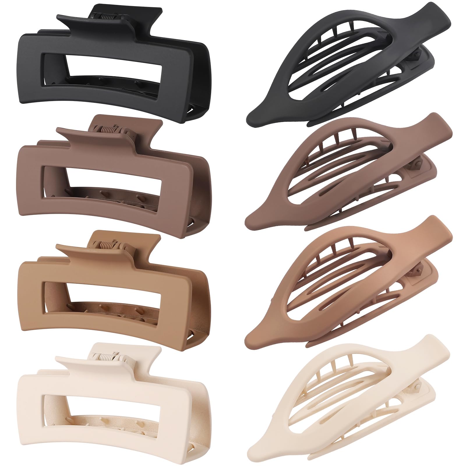 CHANDAT Hair Clips for Women 4.3 Inch Large Hair Claw Clips 8 pcs Square Claw Clips & Flat Hair Clips for Thick or Thin Hair French Concord Hair Barrettes Alligator Hair Accessories for Women (Brown)