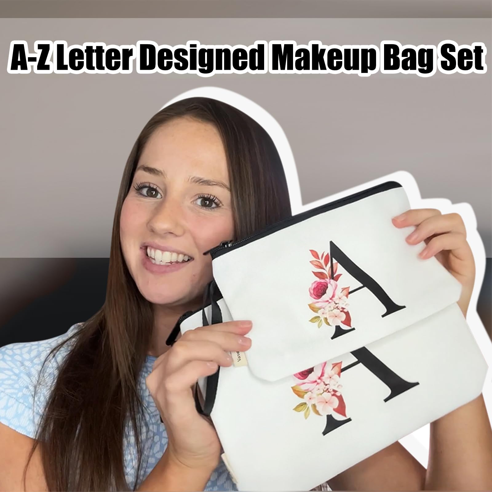 Vavabox A-Z Personalized Makeup Bag, Birthday Gifts for Women Mom, Gifts for Best Friend, Bride Bridesmaid Cosmetic bag (Y, 03-White Set)