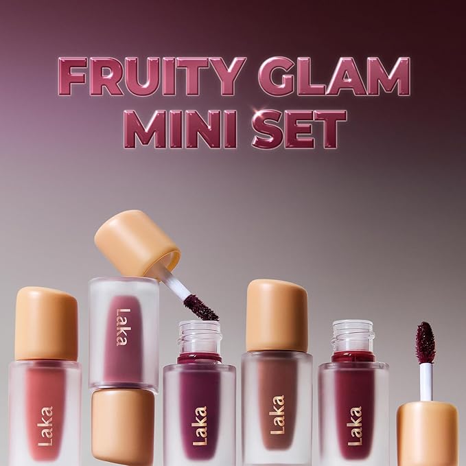 Laka Best Fruity Glam Tint Mini Set, 1.9g/0.07oz*5ea, Gift Set for Women, Hydrating & Glowy Finish, Lightweight & Comfortable, Buildable Color, Non-Sticky, Vegan, K-Beauty