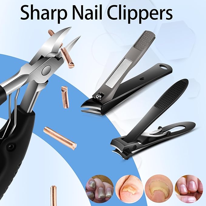 Zonku Toenail Clippers for Seniors Ingrown Thick Nails,Heavy Duty Super Sharp Podiatrist Wide Jaw Nail Clippers Set for Men Women,Large Nail Cutter Long Handle with Slanted Curved Blade,6PCS