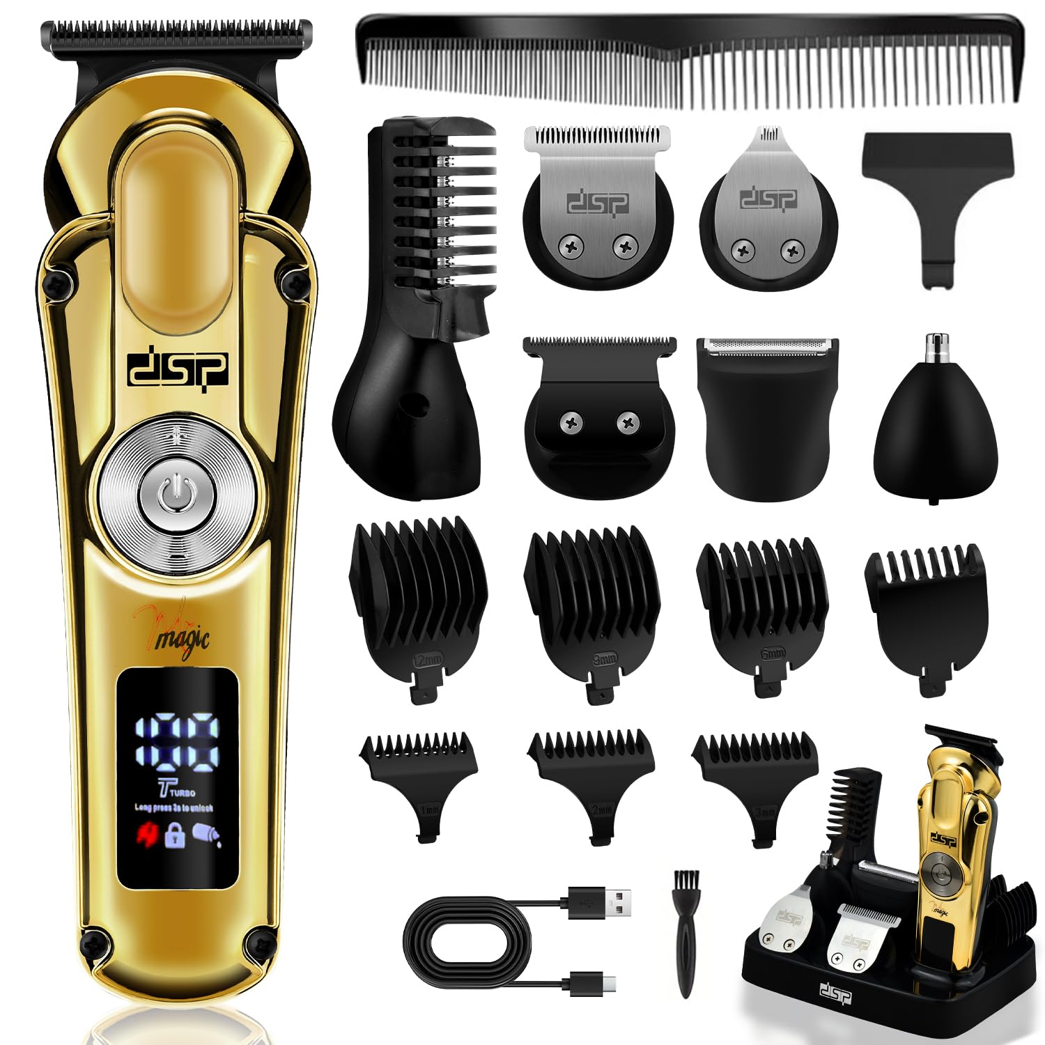 DSP 6-in-1 Grooming Kit for Men, Cordless Rechargeable Trimmer Set
