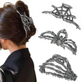 Parcce 3 Pieces Large Metal Spider Net Hand Hair Claw Clips for Women and Girls Thick Long Hair, Nonslip Skeleton Spooky Barrette Headband Hair Styling Accessories for Halloween