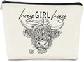 BARPERY Funny Cow Small Makeup Bag - Cow Lovers Farm Girls Gift, Hay Girl Cosmetic Bag for Birthday or Christmas