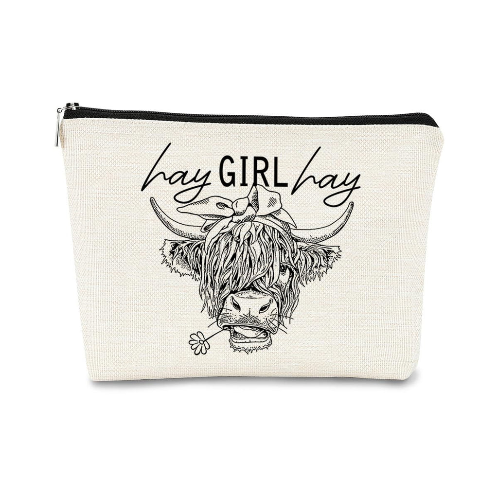 BARPERY Funny Cow Small Makeup Bag - Cow Lovers Farm Girls Gift, Hay Girl Cosmetic Bag for Birthday or Christmas