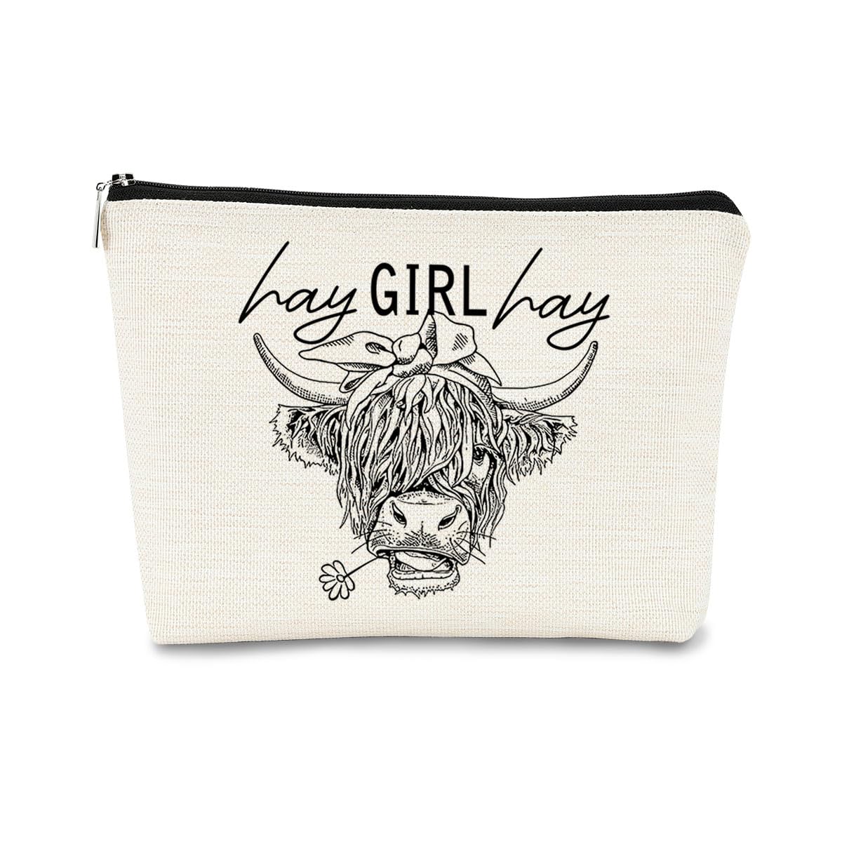 BARPERY Funny Cow Small Makeup Bag - Cow Lovers Farm Girls Gift, Hay Girl Cosmetic Bag for Birthday or Christmas