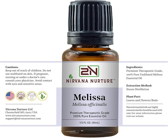 Nirvana Nurture Melissa Essential Oil, 100% Pure Undiluted, Aromatherapy Oil for Diffuser, Hair & Skin Care