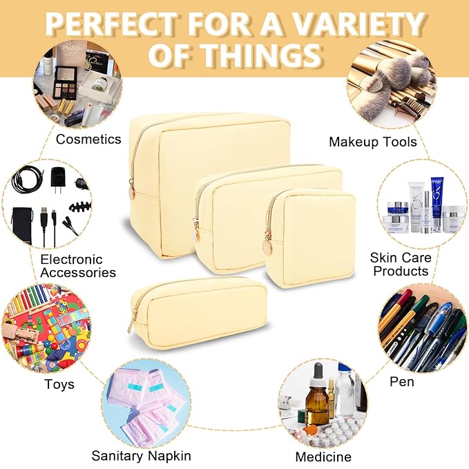 UIXIZQ Small Pencil Case Makeup Bag for Purse, Cute Preppy Nylon Makeup Brush Bag with Zipper, Girls Portable Stationery Storage Case for Office School College (Slim-Sand)