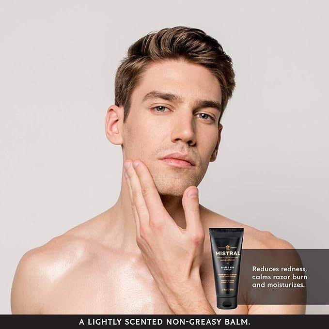 Mistral After Shave Balm, Salted Gin - 3.4 Fl Oz | Hydrating Aftershave for Men with Aloe & Jojoba Oil | Non-Greasy Post Shave Moisturizer, Soothes Razor Burn, Made in France, Paraben-Free